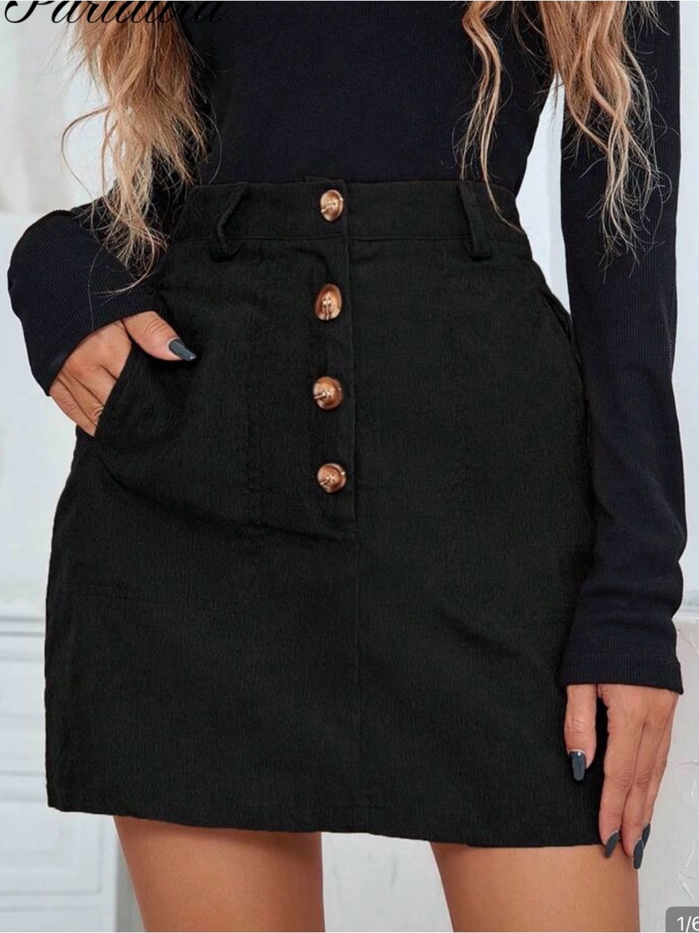 SHEIN Black High-Waist Button Mini Skirt